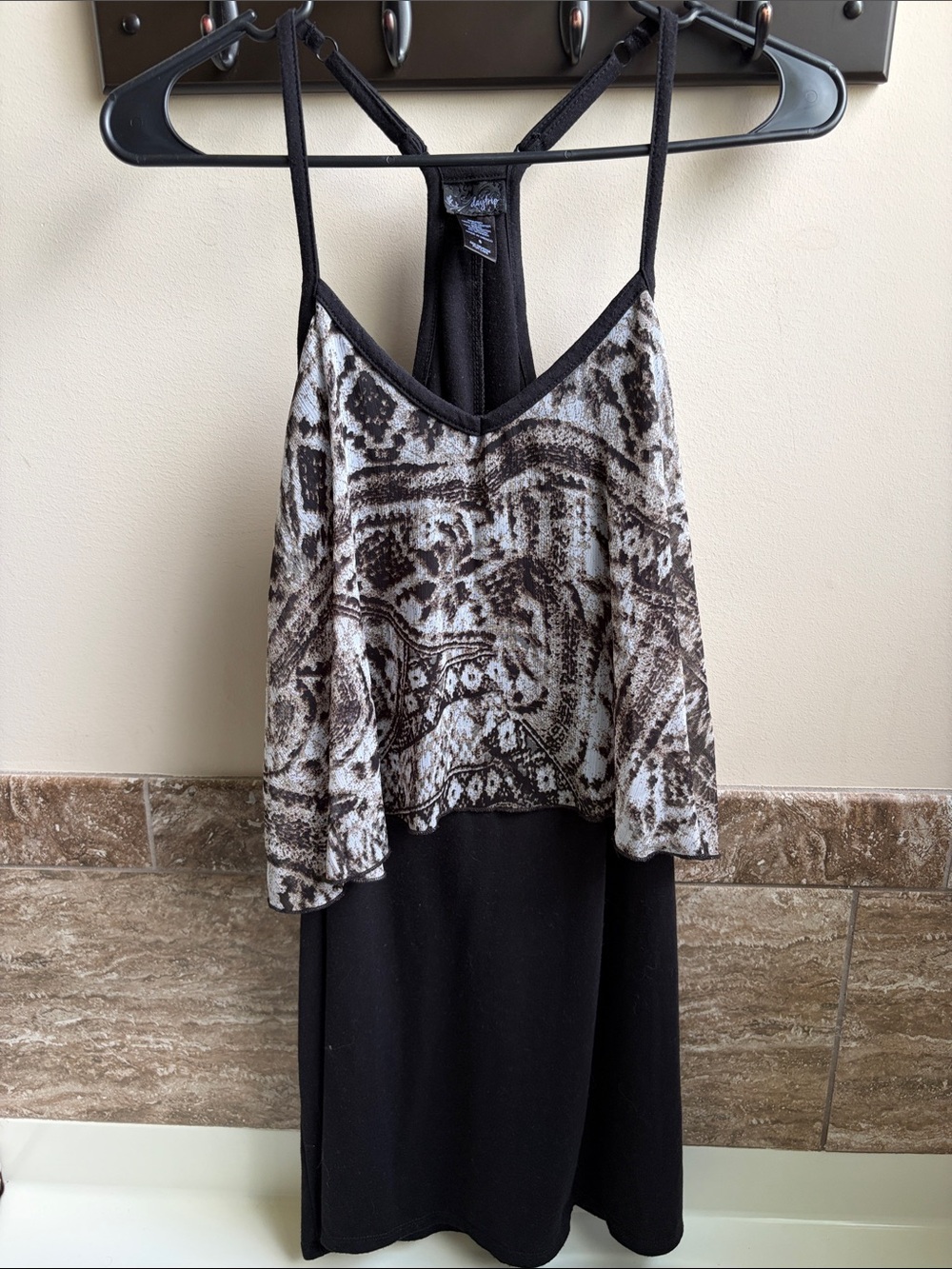 Daytrip Black & Gray Layered Printed Camisole Dress